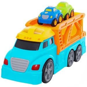 משאית גדולה עם אורות ו2 מכוניות על הגג