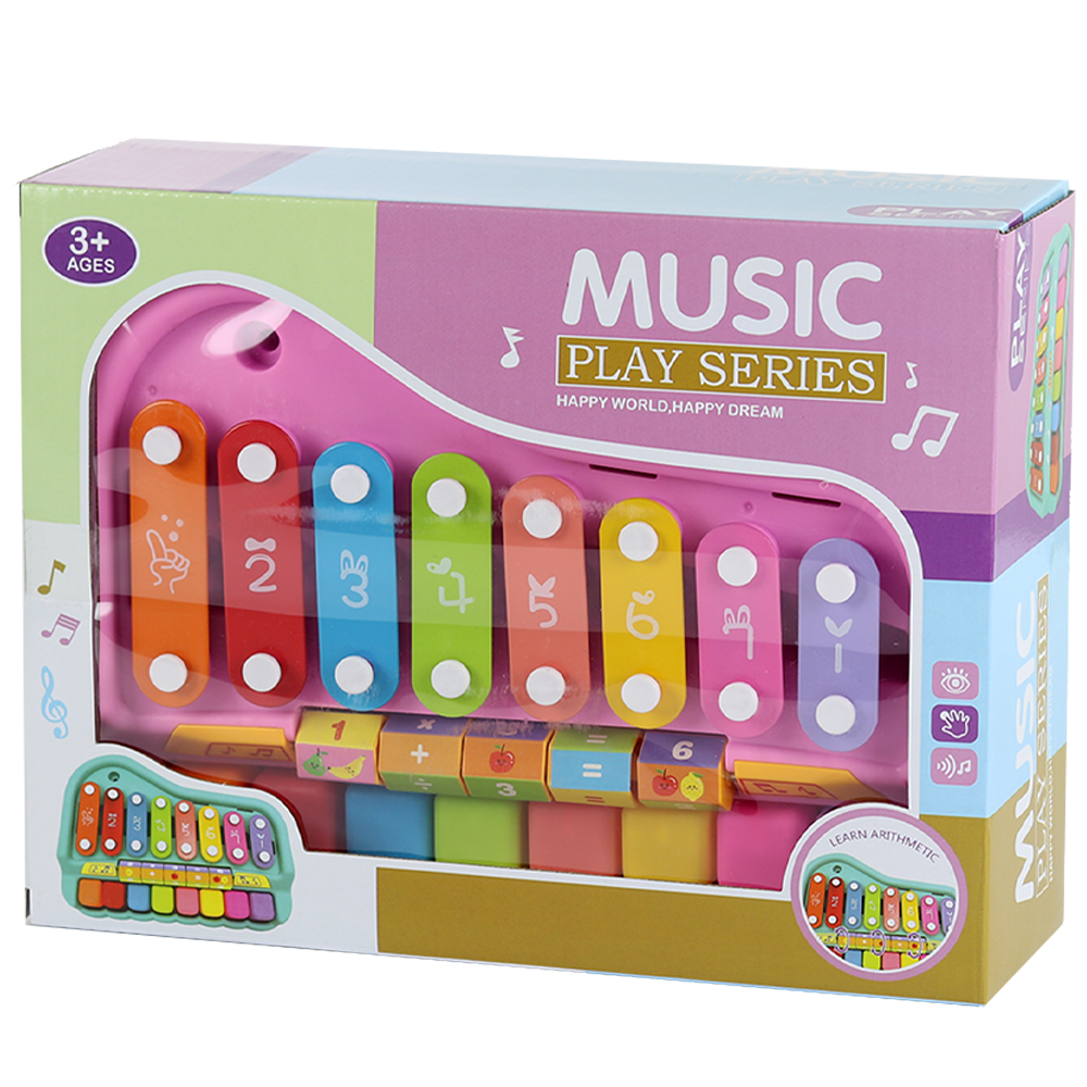 קסילופון פסנתר מספרים ופירות מסתובבים ורוד